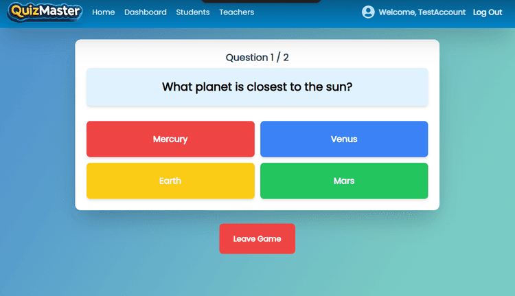 Quiz competition leaderboard on a screen